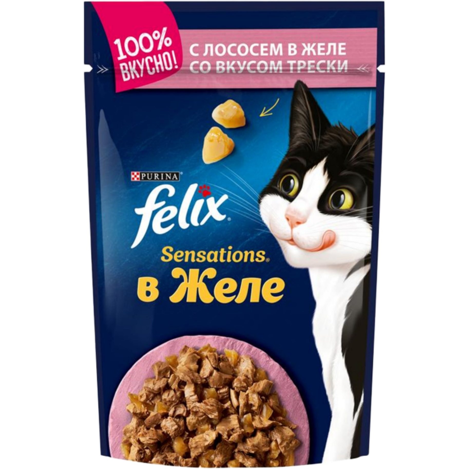 پوچ گربه فليکس سالمون و ماهی کاد در ژله 75 گرمی