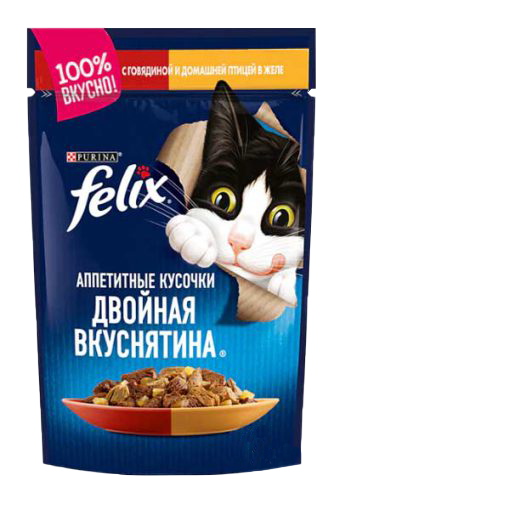 پوچ گربه فليکس مخلوط مرغ و گوشت 85گرمی